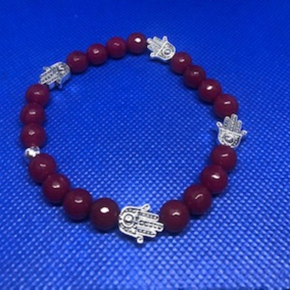Red jade with Hamsa hands Bracelet